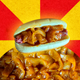 New York City Style Hot Dog Onions on red and yellow background